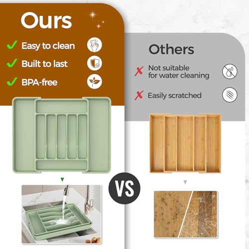 Extra Large Expandable Silverware Organizer, Flatware Tray, Green - view 7