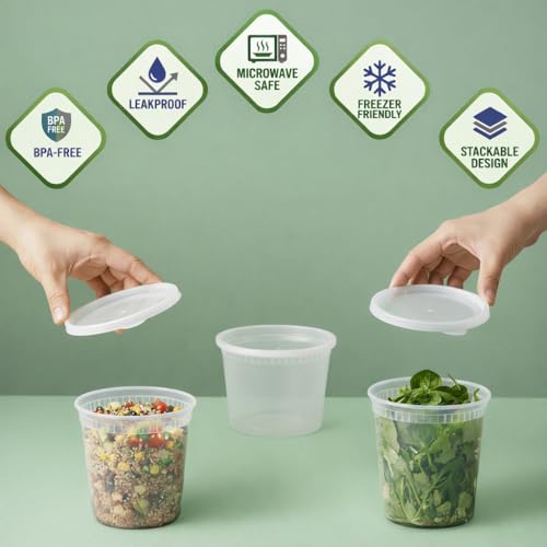 48 Sets Plastic Food Storage Deli Containers w/ Lids 16oz Pint & 32oz Quart - view 3