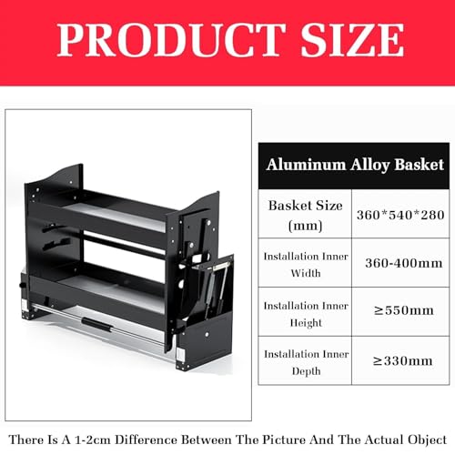 2 Tier Pull-Out Cabinet Organizer, Aluminum Space-Saving Pull-Down Shelf System for Kitchen Upper Cabinets, 650Mm,One Color,Cabinet 400mm - view 2