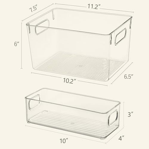 Clear Storage Bins 8 Pack for Pantry Organizers, 4 Large Plastic Pantry Organizer Bins and 4 Small Stackable Storage Containers for Kitchen Cabinet, Home Edit, Freezer Fridge Organizer - view 4