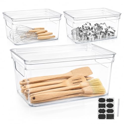 Baking Supplies Storage Containers 3Pc,Baking Kits with Handles&Lid for Adult,Stackable Bakeware Organizer Storage Bins,BPA Free Baking Accessories,Kitchen,Pantry Storage and Organization Box