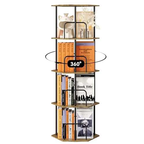 4 Tier Rotating Bookshelf Tower, Revolving 360 ° Spinning Bookcase, Hexagonal Corner Book Shelf Storage Carousel, Vertical Rotate Turning Organizer Book Shelves for Living Room Office Bedroom - view 3