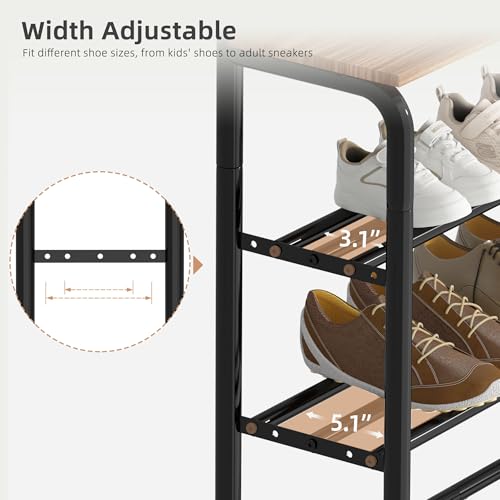 5 Tier Shoe Rack for Entryway, Metal Shoe Shelf with Storage Pocket and MDF Top Board, 16-20 Pairs Free Standing Shoes Organizer for Closet, Black - view 5