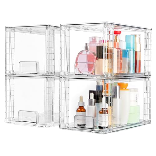 4 Pack Large Stackable Storage Drawers, Clear