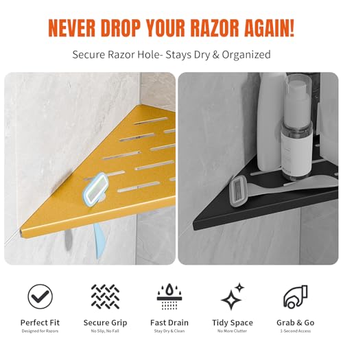 Corner Shower Shelves with Razor Hole, Modern Sturdy Shower Shelves - view 3