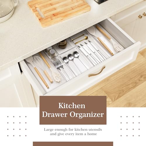 14 PCS Clear Plastic Drawer Organizer Set - 5 Large Size Versatile Kitchen and Bathroom Organizer Trays, Non-Slip Storage Bins for Makeup, Utensils, Tool and Office Desk - view 3
