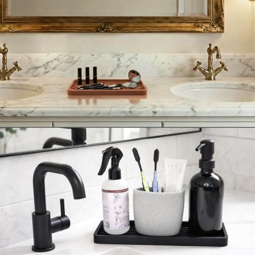 Silicone Sink Organizer Tray, Rectangular, Modern Style, Heat Safe, Dishwasher Safe, for Bathroom and Kitchen Organization (Mocha, 12"x4", Chevron Pattern) - view 6