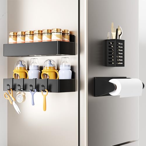 Magnetic Spice Rack for Refrigerator Black, 4 Pack