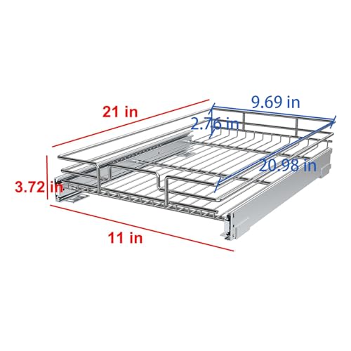 Pull Out Cabinet Organizer, Heavy-Duty Metal Sliding Drawer Shelf for Kitchen Cabinets, Chrome, Doesn't Include Door Fittings (11 * 21 IN) - view 2