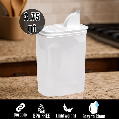 Large Food Storage Container - 3.75 Quart Sugar Buddy, All Purpose Clear Kitchen Organization and Storage - Sugar, Flour, Cereal, Rice Dispenser, EZ Pour Spout & Easy Grip Handle (White Lid) - view 5