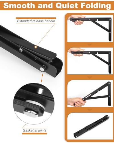 12-Inch Foldable Brackets for DIY Folding Shelves or Tables, L Shelf Brackets Collapsible, Heavy Duty Folding Bracket, Max Load 300lbs, Black, 4 Pcs - view 5