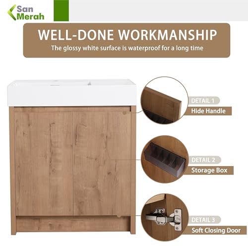 30 inch Bathroom Vanity with Sink, Adjustable Shelves(Left Basin) - view 3