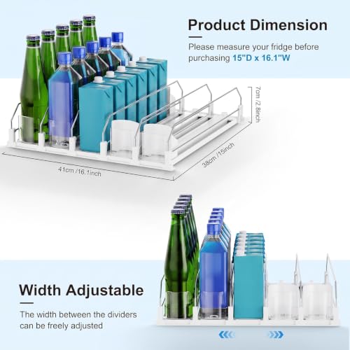 Drink Organizer for Fridge,5 Rows Fridge Soda Can Organizer,20oz 16oz 12oz-Self Pushing Soda Dispenser for Fridge,Adjustable Width-Holds up to 25 Cans,White - view 2