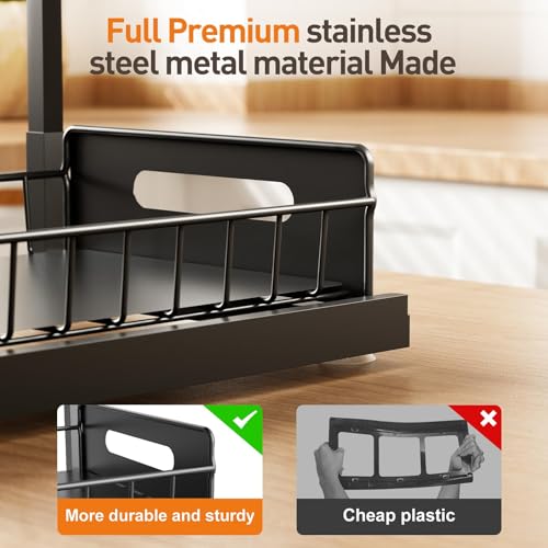 Under Kitchen Sink Organizer, Metal Pull Out Bathroom Organizers and Storage, 2-Tier Cabinet Organizer Shelf with Sliding Drawer, Home Organization for Kitchen, Laundry, Pantry, Black, 1 pack - view 4
