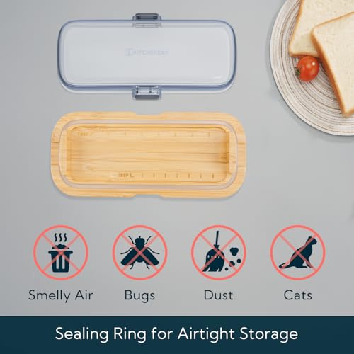 Bamboo One-handed Airtight Butter Dish with Lid for Countertop and Refrigerator Door Shelf, Butter Holder with One Press to Open/Close Latching Buckle for West/East Coast Butter - view 3