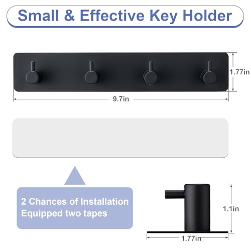 Key Holder with 4 Hooks,Adhesive Key Hanger Organizer for Wall Mount - view 2
