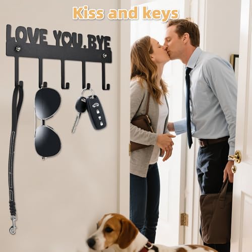 Key Holder Wall Mount, No Drill Adhesive, Black, 5 Hooks - view 2