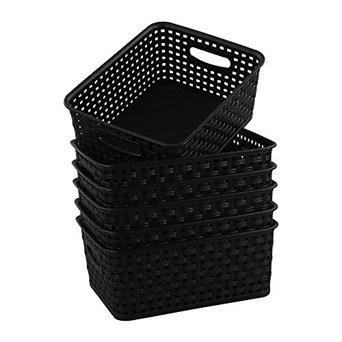 Set of 6 Plastic Storage Bins and Small Baskets, Black - view 7