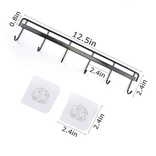 Adhesive Wall Hooks Rack Kitchen Rail, Space Saving Utensil Holder No Drilling Wall Mounted Accessory Hanger with 6 Hooks for Kitchen Bathroom Bedroom Pack of 2 (Black) - view 5