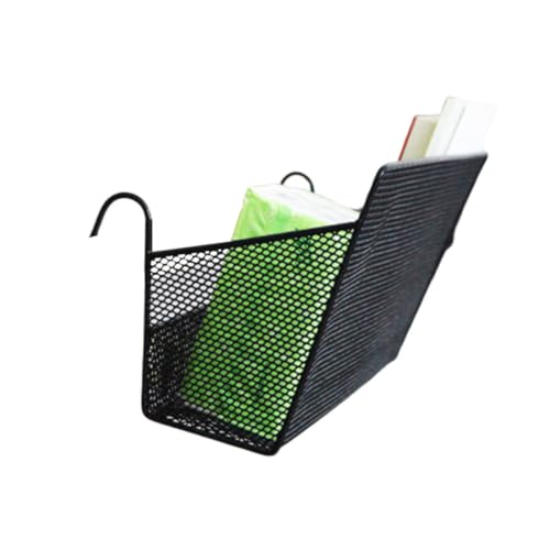 Wrought Iron Hanging Storage Basket Rack, Black Hook, Bedside Organizer