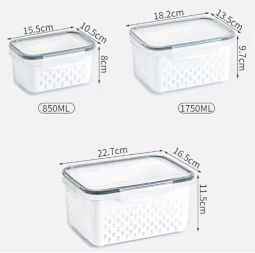 Food Storage Containers for Fridge, 4 in 1 Preservation System Household Transparent Plastic Food Storage Box-Including Drain Basket, For Vegetable and Berry, Kitchen Organizer(Three-piece set) - view 2