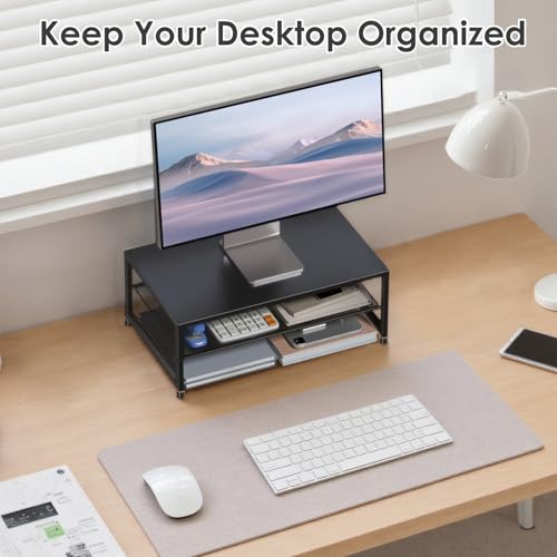 2-Tier Computer Monitor Stand Riser, Printer & Laptop Stand, Office Desk Accessories, Workspace Desk Organizer for Home Office Supplies, Black - view 5