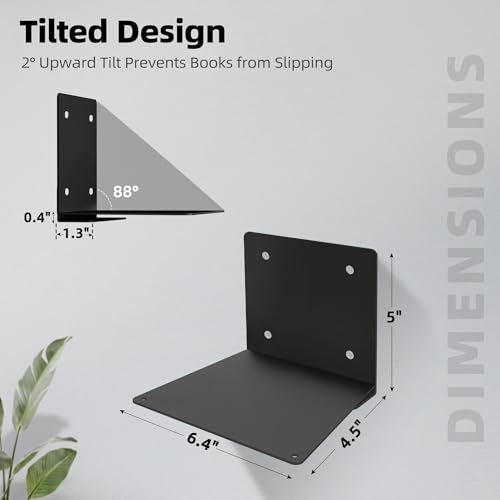Invisible Floating Bookshelves Wall Mounted Black - view 3