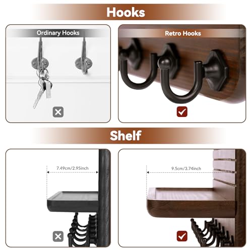 Key Holder for Wall, Mail Organizer Wall Mount with 6 Hooks Wooden Hanging Key Rack for Home Decor, Hallway, Entryway (Brown) - view 5