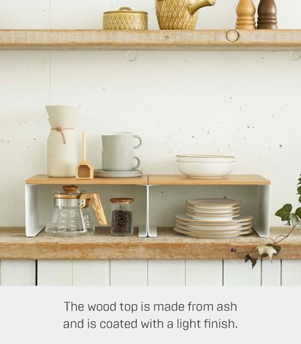 YAMAZAKI Home Tosca Wood-Top Stackable Kitchen Rack - Modern Counter Shelf Organizer - Small - Steel + Wood - Stack Up to Two - view 7