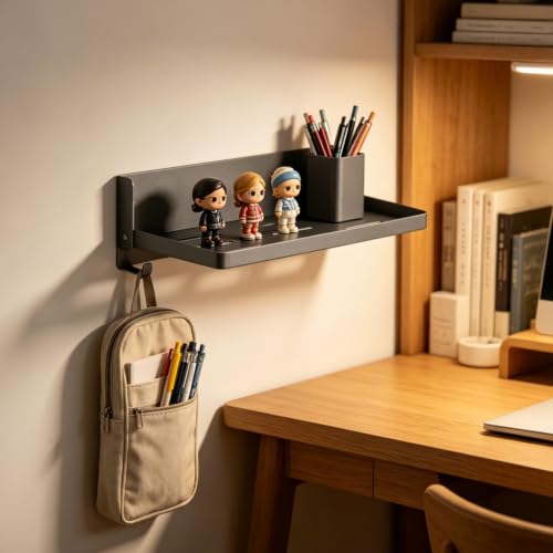 Small Folding Metal Shelf with Hooks, Fold-up Wall Shelf, 6 Hooks - view 5