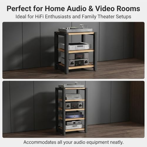 HiFi Stereo Rack with 4 Adjustable Shelves Rolling Design for Easy Mobility Perfect for Home Audio & Entertainment Systems Sturdy & Stylish Storage Solution - view 6