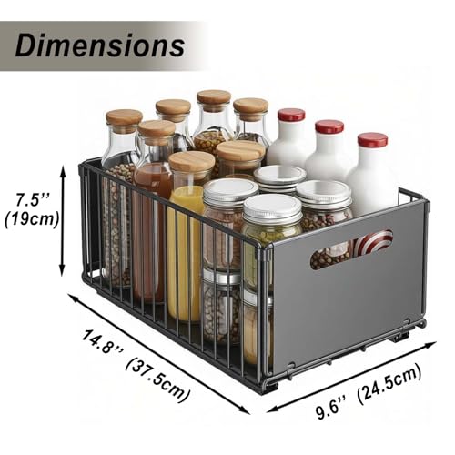 Sliding Pull-Out Cabinet Organizer 9.6"x14.8"x7.5" Black Heavy Duty Carbon Steel Drawer with Adhesive Rails, No Drill Storage Solution for Pantry/Closet - view 3