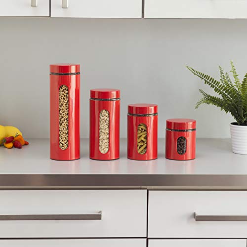 Quality Modern Red Stainless Steel Canister Set for Kitchen Counter with Glass Window & Airtight Lid - Food Storage Containers with Lids Airtight - Pantry Storage and Organization Set - view 4