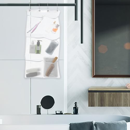 2 Pcs Hanging Shower Organizer, White PP Mesh Caddy with Six Pockets - view 5