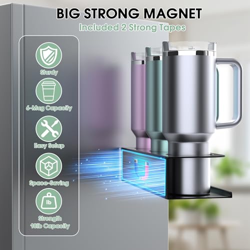 4 Pack Magnetic Cup Holder for Refrigerator, Water Bottle Organizer for Stanley and Tumbler, Accessory with Lid Hook Straw Holder and Double Sided Tape for Kitchen Fridge Cabinet - view 3