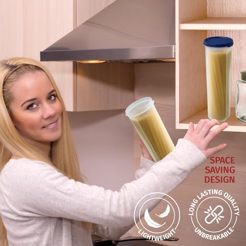Tall Clear Spaghetti Pasta Container Storage With Lid-2 Pk.Multi-Purpose Kitchen Pantry Organization And Food Storage For Noodles Beans Straws - Airtight Leakproof Spaghetti Keeper BPA Free 37 oz. - view 4
