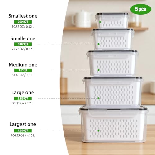 5 PCS Fruit Storage Containers for Fridge, Leakproof Produce Containers - view 2
