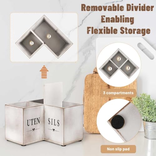 Kitchen Utensil Holder for Corner Counter, Wooden Organizer - view 2