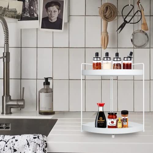 2 Tier Corner Shelf Rack Kitchen Counter Cabinet Bathroom Organizer Makeup Cosmetic countertop Organization and Storage Under Sink Organizers Perfume Trays for Dresser White - view 2