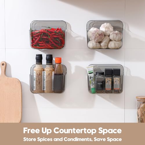 2 Pack Adhesive Cabinet Door Organizer, Compact Kitchen Under Sink Organizer, Lid Storage Container for Pantry Shelves, No-drill Wall Mounted Bathroom Shower Caddy Hanging Closet Organizer(Smoke Gray) - view 2