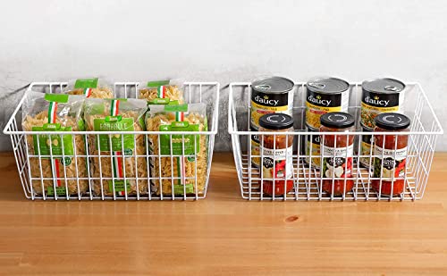 Wire Storage Baskets, Large Farmhouse Metal Freezer Basket Storage Organizer Bins with Handles for Kitchen Cabinets, Pantry, Closets, Bedrooms, Bathrooms, Set of 6, White - view 4