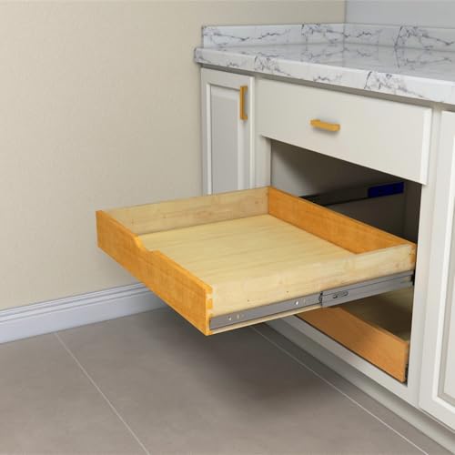 Solid Wood Pull Out Drawer 27" W × 21" D for Kitchen Cabinets, Roll Out Tray with Full Extension Slides, Natural Wood, DIY Assembly - view 4