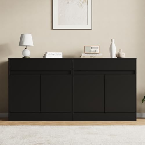Buffet Storage Cabinet with 2 Doors and Drawer, Black - view 5