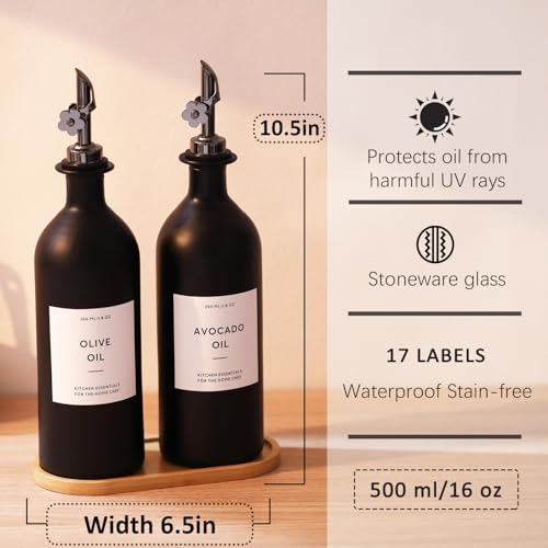 Olive Oil Dispenser for Kitchen, 16oz Glass Oil Bottles with Bamboo Tray - view 4