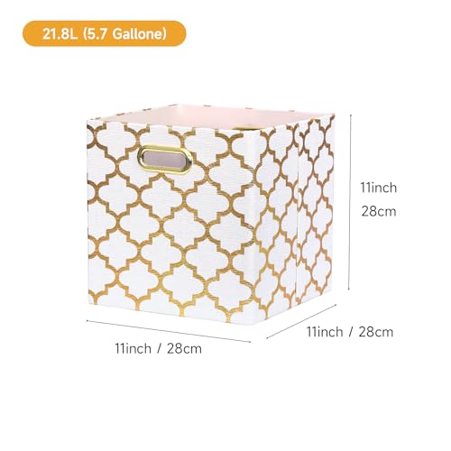 11x11x11 Storage Cube Bins, Collapsible Storage Bins Fabric Storage Cubes Organizer Baskets Box Drawers for Shelves, Closet, Wardrobe, Bookshelf, Cabinet, Cream/Gold Lantern, 4 Pack - view 2