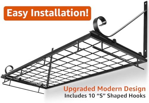 Hanging Pot Rack - Wall Mounted Pot Rack storage shelf hanging rack — Pots and Pans Rack shelf Organizer holder pot hanger - 10 S Hooks - kitchen cookware, utensils, pans, 2 DIY Methods (Black) - view 4