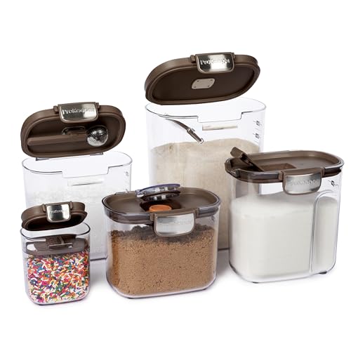 + Airtight Food Storage Container Set – Clear Plastic Flour and Sugar Canister Set with Magnetic Accessories for Kitchen Organization (Brown, 9-Piece) - view 4