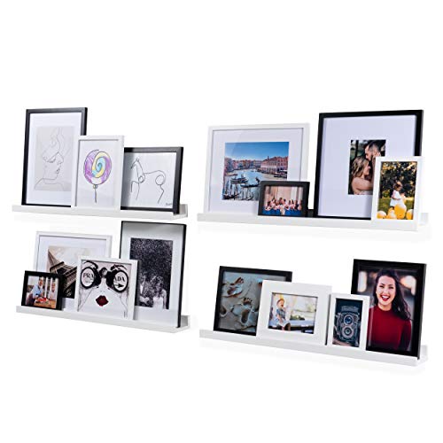 Denver Modern Wall Mount Floating Picture Ledge Shelf - Nursery Hanging Bookshelf - 30 Inch White Set of 4 - Mounting Hardware Included