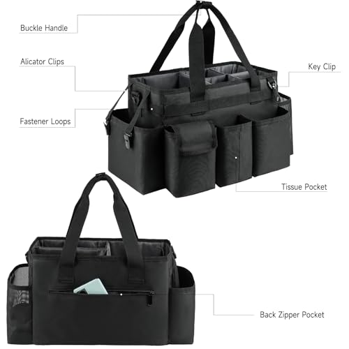 Cleaning Caddy,Cleaning Bag for Housekeepers,Cleaning Supplies Organizer with Handle,Black - view 3