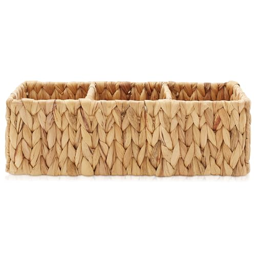 Set of 2 Water Hyacinth Basket Organizers with 3 Sections, Natural - Woven Storage Bins for Bathroom, Laundry, Pantry, Office, Shelves - view 4